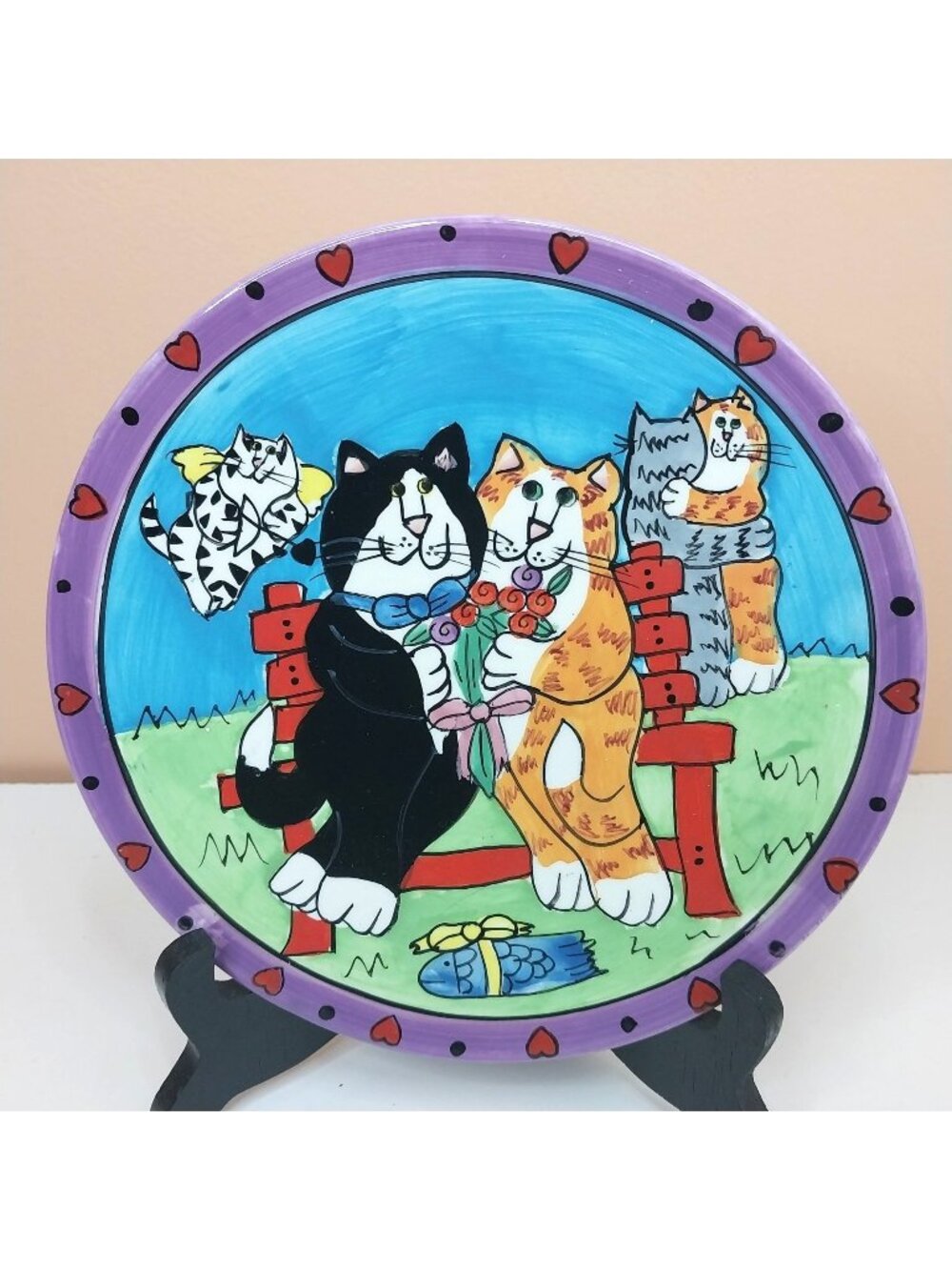 Catzilla 2002 Candace Reiter Hand-Painted Cat Plate 8"